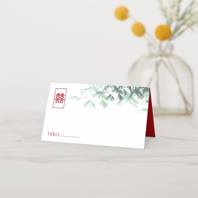 Tarjeta De Asiento Zen Bamboo deja doble felicidad a Boda chino (Anverso)