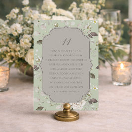 Tarjeta de Asientos de Boda con Flores en Verde Sa