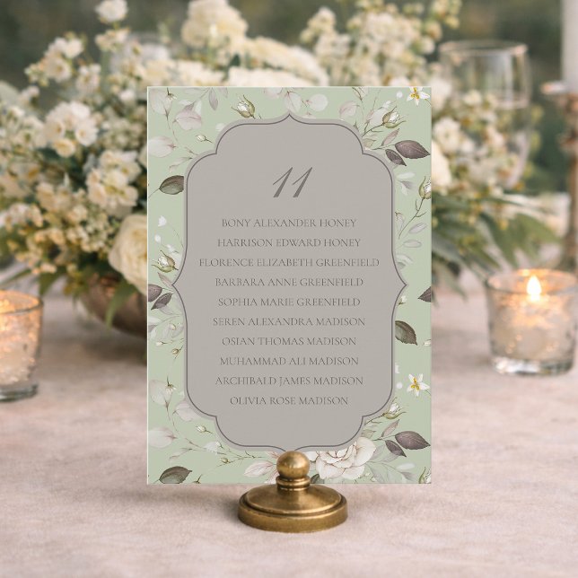 Tarjeta de Asientos de Boda con Flores en Verde Sa (Subido por el creador)