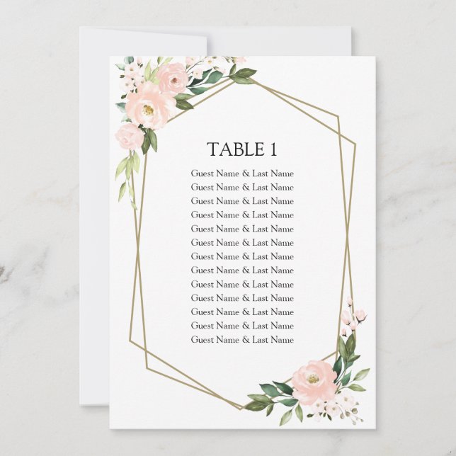 Tarjeta de Asientos de Boda Floral Rosado para Inv (Anverso)