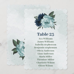 Tarjeta de asientos de flores azules polvorientas 