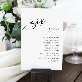 Tarjeta de Asientos de la Mesa Número 6 Seis