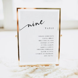 Tarjeta de Asientos de la Mesa Número 9 Nueve
