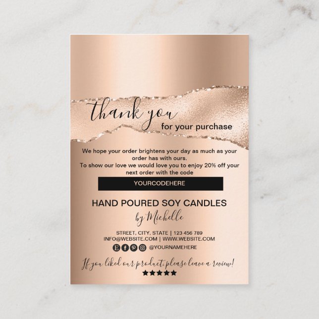 Tarjeta de asistencia para velas de soja Tarjeta d (Reverso)