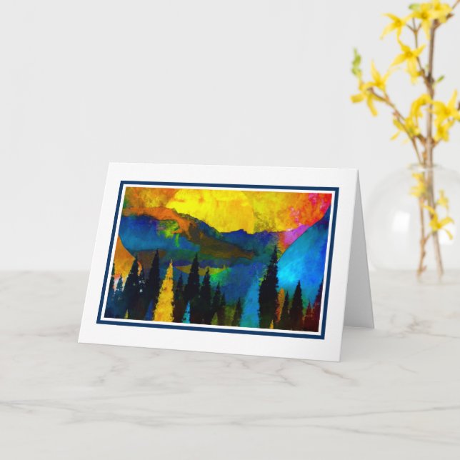 Tarjeta de atardecer de montaña (flor amarilla)