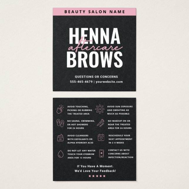Tarjeta de atención de Henna Brows Premium Black P (Anverso y reverso)