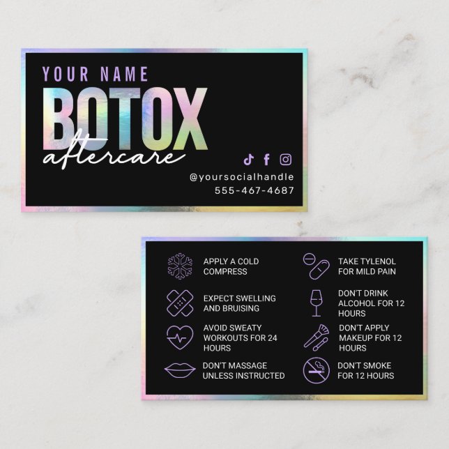 Tarjeta de atención posterior de botox holográfico (Anverso / Reverso)