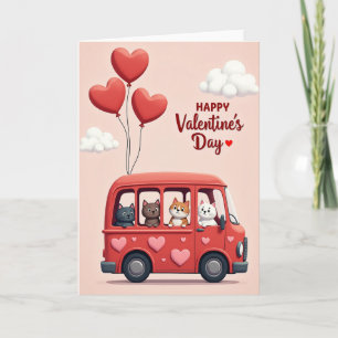 Tarjeta de autobús de gatos lindos del día de San