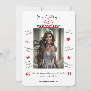 Tarjeta de autógrafo de concurso de belleza Conoce