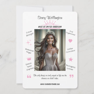 Tarjeta de autógrafo de concurso de belleza Conoce