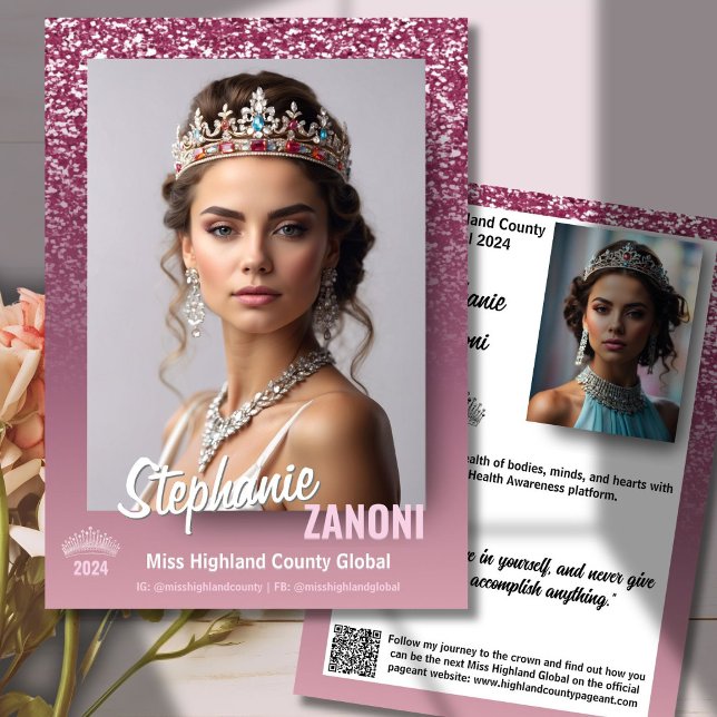 Tarjeta de Autógrafo de Concurso Raspberry Sparkle (Dazzle and delight your fans with a sparkling pageant autograph card featuring your photos and text)