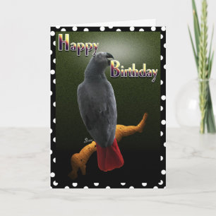 Tarjeta de ave aviar de cumpleaños feliz de gris a