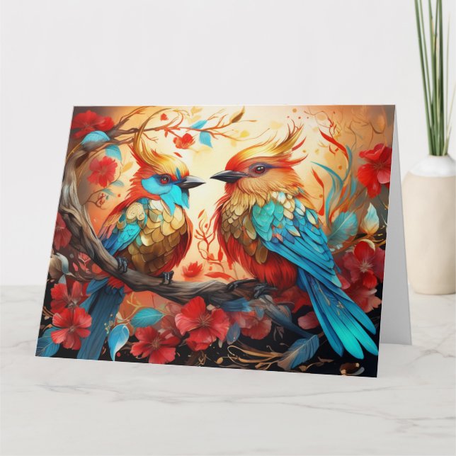 Tarjeta de ave colorida Fantasy (Anverso)