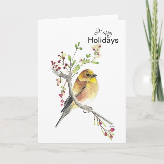 Tarjeta de Ave Happy Holidays American Goldfinch (Anverso)