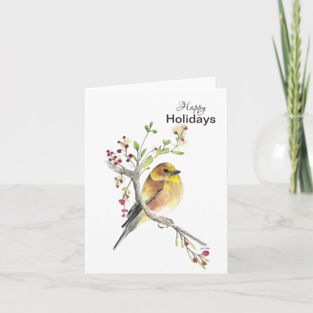 Tarjeta de Ave Happy Holidays American Goldfinch (Anverso)