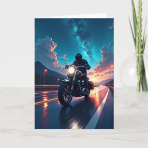 Tarjeta de aventura nocturna en moto