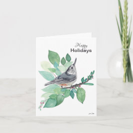 Tarjeta de Aves de Nuthatch de Happy Holidays
