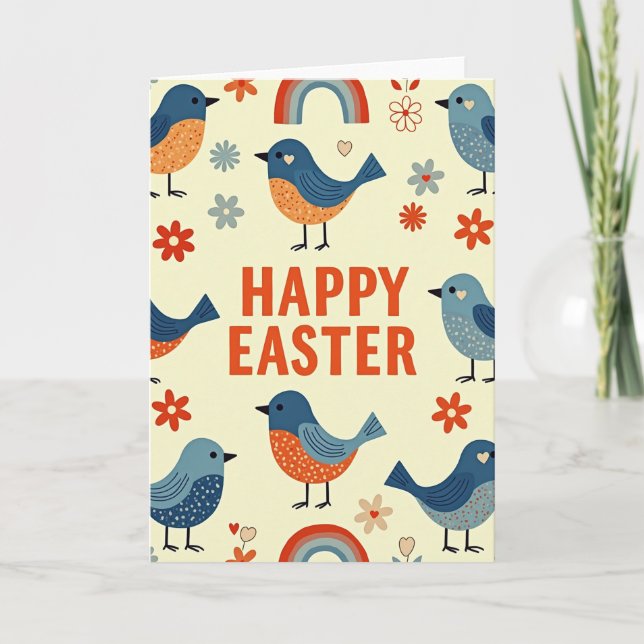 Tarjeta de aves festivas de primavera (Anverso)