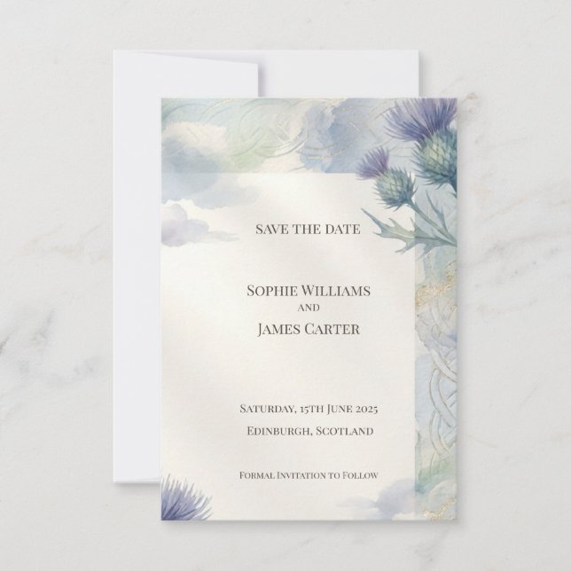 Tarjeta de aviso Blue Thistle Celtic Knot | Escoce (Anverso)