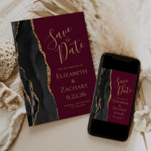 Tarjeta de aviso Chic Black Gold Agate Burgundy