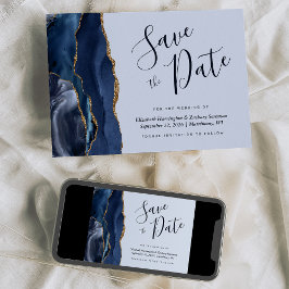 Tarjeta de aviso Chic Navy Blue Gold Agate Dark