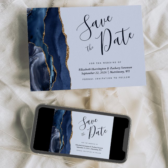 Tarjeta de aviso Chic Navy Blue Gold Agate Dark (Subido por el creador)