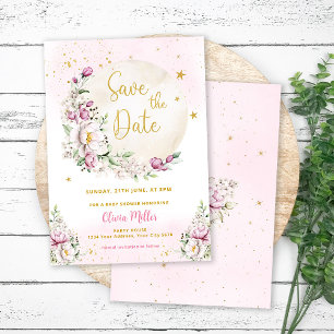 Tarjeta de aviso de baby shower Floral Moon Pink