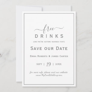 Tarjeta de aviso de bebidas gratis de plata