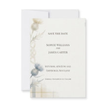 Tarjeta de aviso de boda acuarela con cardo escocé