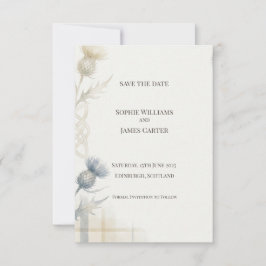 Tarjeta de aviso de boda acuarela con cardo escocé