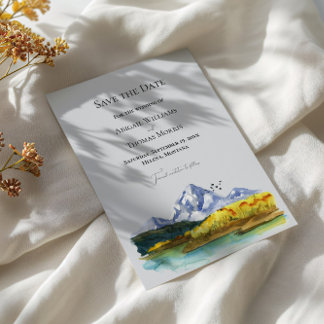 Tarjeta de aviso de boda acuarela montañesa azul r