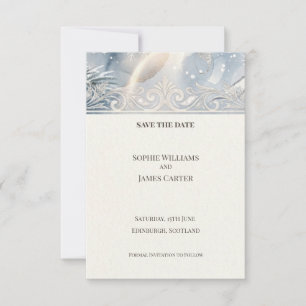 Tarjeta de aviso de boda Art Déco Perla Azul