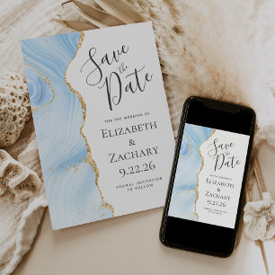 Tarjeta de aviso de boda azul bebé ágata moderna c