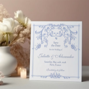 Tarjeta de aviso de boda Barroco Azul Polvo