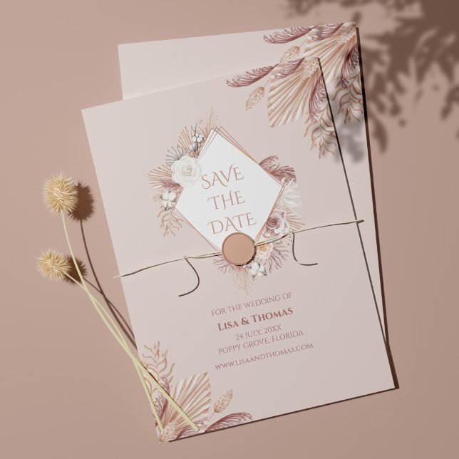 Tarjeta de aviso de boda Boho Blush Pampas Grass (Subido por el creador)