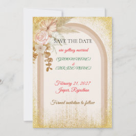 Tarjeta de aviso de boda boho floral con destellos