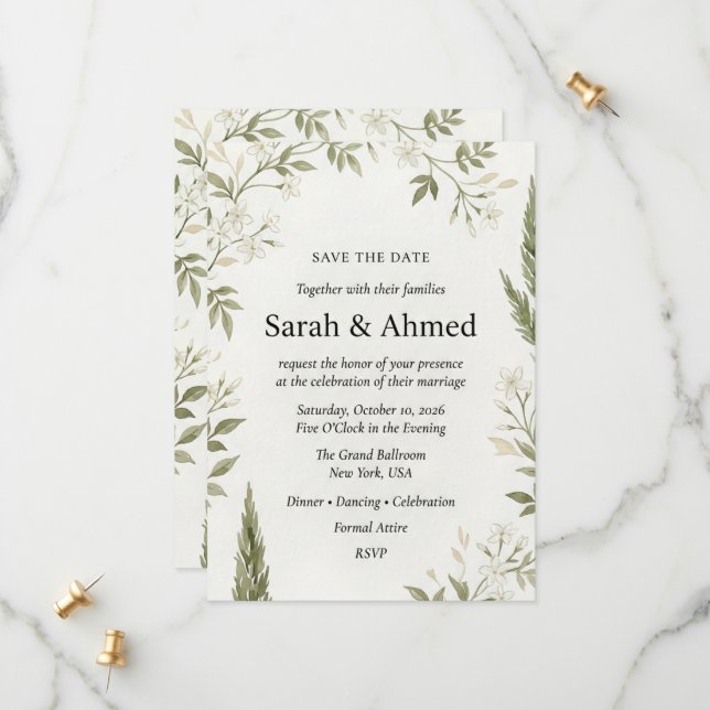 Tarjeta de aviso de boda botánica rústica  (Anverso/Reverso In Situ)