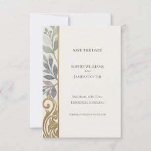 Tarjeta de aviso de boda botánico Grey Gold