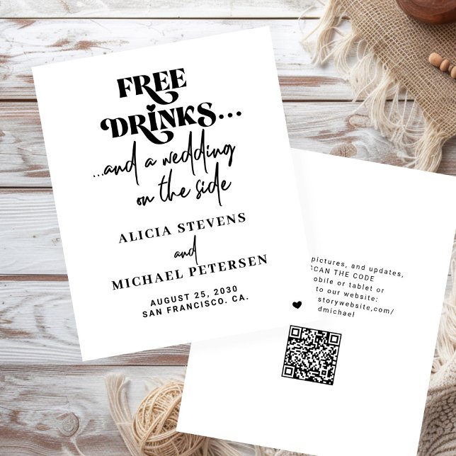 Tarjeta de aviso de boda casual con código QR pres (Subido por el creador)