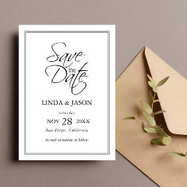 Tarjeta de aviso de boda clásica en negro y blanco