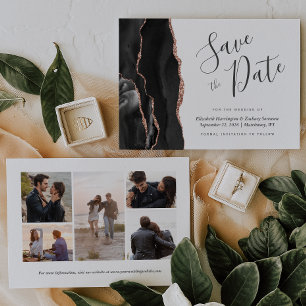 Tarjeta de aviso de boda con 5 fotos de rosa negra