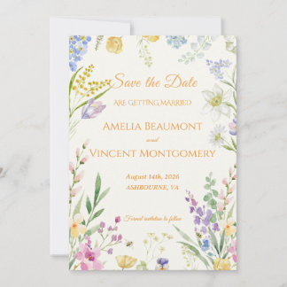 Tarjeta de Aviso de Boda con Acuarela de Flores Si