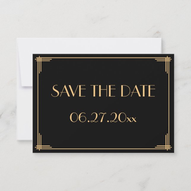 Tarjeta de aviso de boda con arte deco de Gran Gat (Anverso)