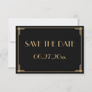 Tarjeta de aviso de boda con arte deco de Gran Gat