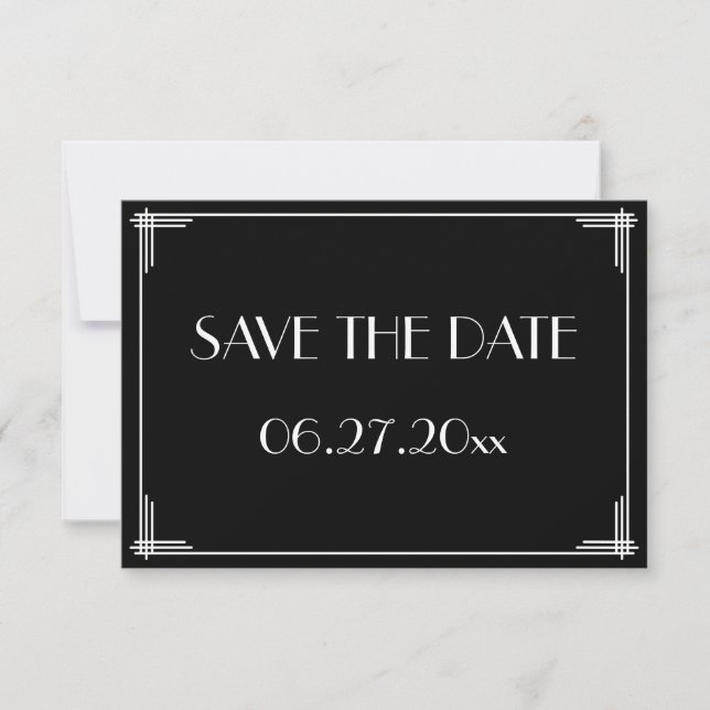 Tarjeta de aviso de boda con arte deco del Gran Ga (Anverso)