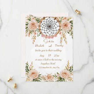 Tarjeta de aviso de boda con atrapasueños floral b