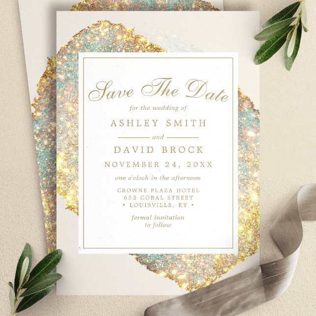 Tarjeta de aviso de boda con brillo iridiscente ch (Subido por el creador)