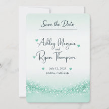 Tarjeta de aviso de boda con brillo verde menta