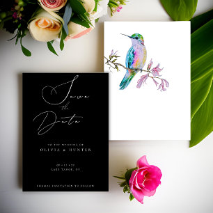 Tarjeta de Aviso de Boda con Colibrí al Acuarela