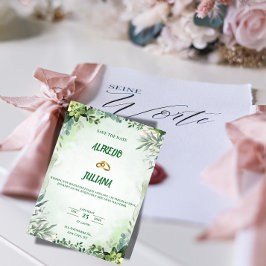 Tarjeta de aviso de boda con elegantes verdes